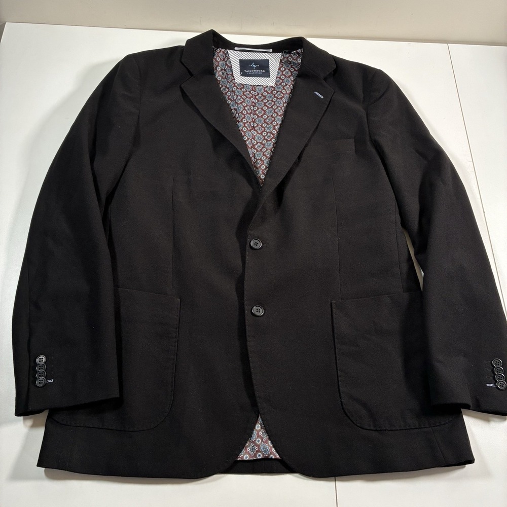 NEW Tailorbyrd Blazer 44L Black Stretch Sport Coat Rayon Spandex Paisley Lined